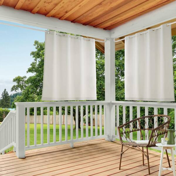 EXCLUSIVE HOME Cabana Vanilla Solid Light Filtering 54 in. x 63 in. Grommet Top Indoor Outdoor Curtain Panel Set of 2 YA013547DSEHA1 A236