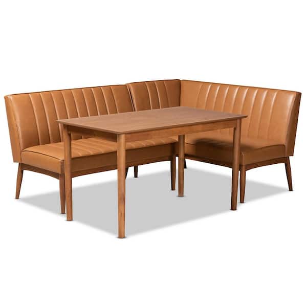 Daymond 3-Piece Tan and Walnut Brown Dining Nook Set