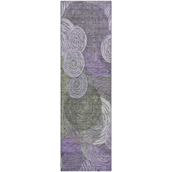 Mayfield Premium Machine Washable Abstract AMF2267 Purple 2 ft. x 7 ft. Runner Rug