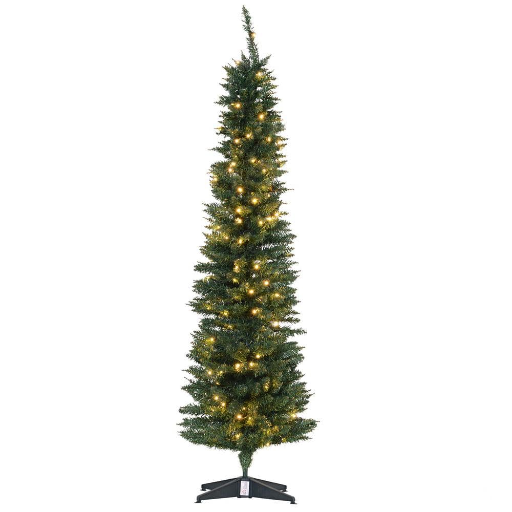 Homcom 6 Ft. Pre-Lit Led Slim Nobile Fir Artificial Christmas Tree With 200 Warm White Lights And 390 Tips 830-243