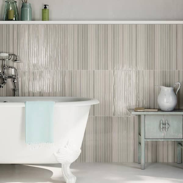 Vistaio Chameleon Sage 5.27 in. x 17.71 in. Glossy Ceramic Mosaic Wall Tile (0.64 sq. ft./each)