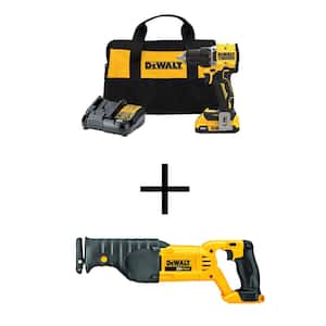 ATOMIC 20-Volt Lithium-Ion Cordless Compact 1/2 in. Drill/Driver Kit and RecipSaw with 2.0Ah Battery, Charger and Bag