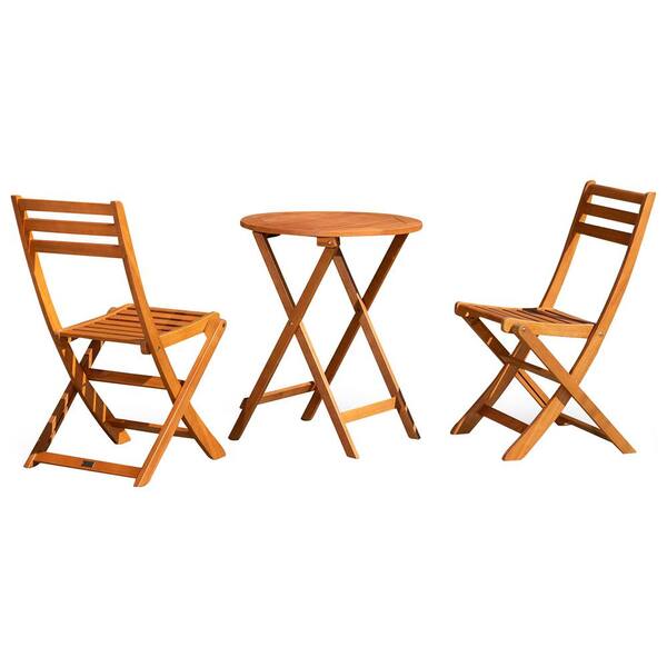 maocao hoom 3-Piece Natural Wood Round Eucalyptus Bistro Set
