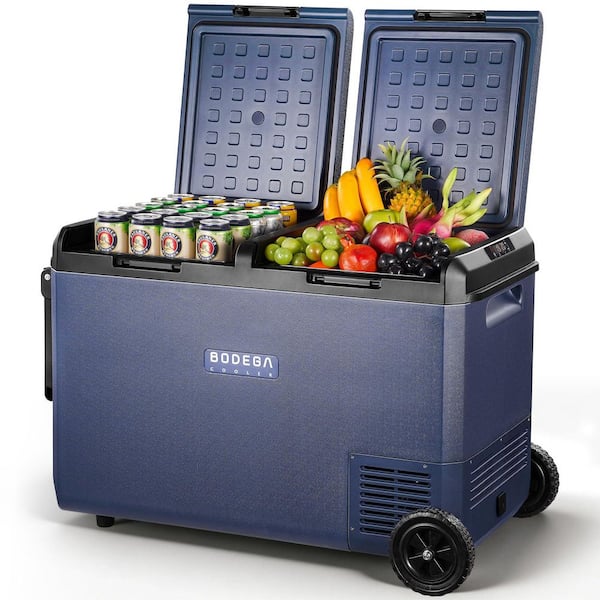 2.64 cu. ft. Dual Zone-4℉~68℉ Outdoor Refrigerator 33 in Car Cooler in Blue, 12/24V DC 110-240V AC for Travel