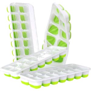 4-Pack Silicon Ice Cube Trays with Spill Resistant and Removable Lid, LFGB Certified and BPA Free in Green
