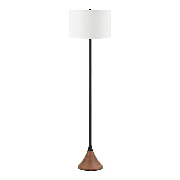 Hampton Bay Falkner 60.25 in. Black and Wood Grain Floor Lamp