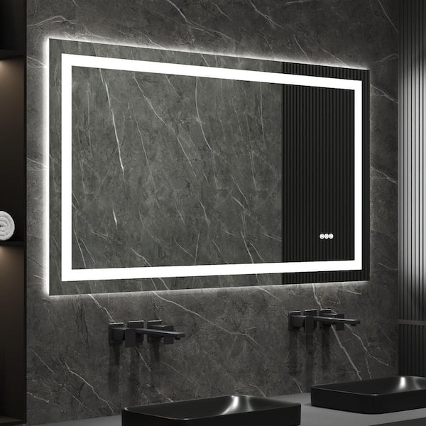 55 in. W x 30 in. H Rectangular Frameless LED Light Anti-Fog Wall Mounted Bathroom Vanity Mirror