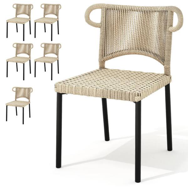 DEXTRUS Indoor Outdoor Patio Ratten Yello Dining Chair Armchair for Patio, Backyard, Poolside(6-Pack)