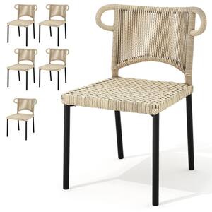 Indoor Outdoor Patio Ratten Yello Dining Chair Armchair for Patio, Backyard, Poolside(6-Pack)