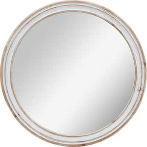 Medium Round Aged White Contemporary Mirror (30 in. H x 1 in. W)