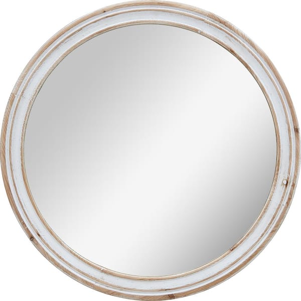 FirsTime & Co. Medium Round Aged White Contemporary Mirror (30 in. H x 1 in. W)