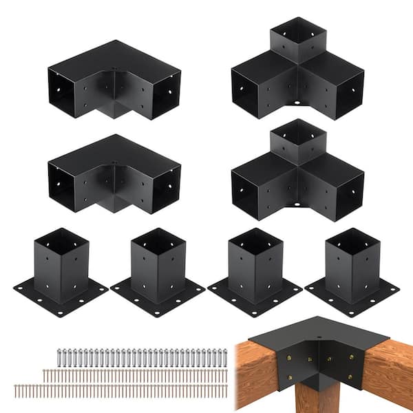 Pergola Bracket Kit 4 in. x 4 in. 8-Piece 3-Way Heavy-Duty Corner Bracket Woodworks DIY Post Base Kit Easy Installation