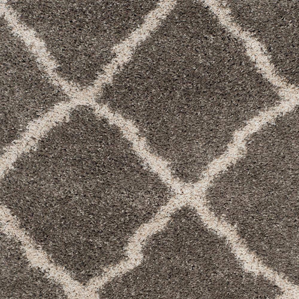 Taupe and Grey Geometric Shag Area Rug, 4' x 6'
