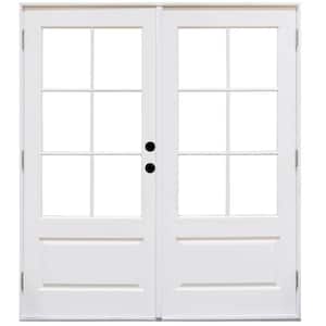 60 in. x 80 in. Fiberglass Smooth White Left-Hand Outswing Hinged 3/4-Lite Patio Door with 6-Lite SDL