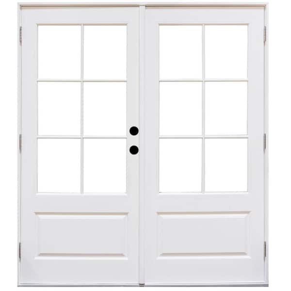 60 in. x 80 in. Fiberglass Smooth White Left-Hand Outswing Hinged 3/4-Lite Patio Door with 6-Lite SDL