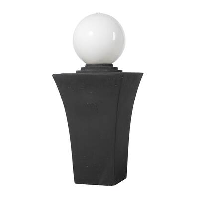 Elegant Black Polyresin Outdoor Lighted Fountain with White Sphere Sits