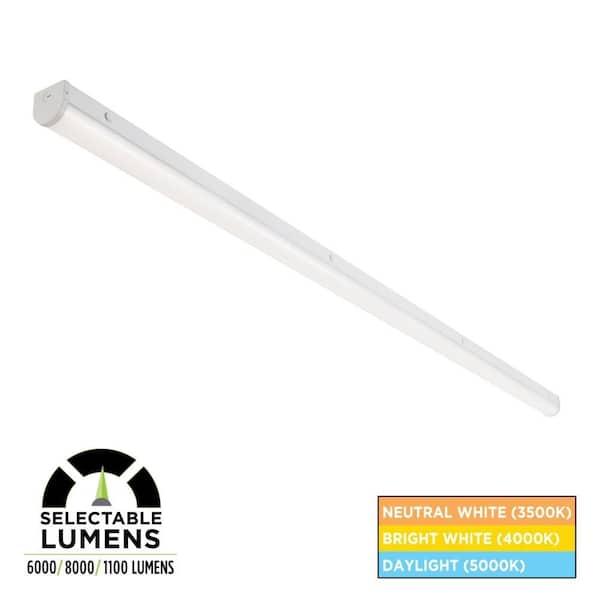 Commercial Electric 1-Pack 8 ft. Commercial Integrated LED White Strip Light Fixture 120-277V 6000/8000/11000 Lumens 3500K 4000K 5000K