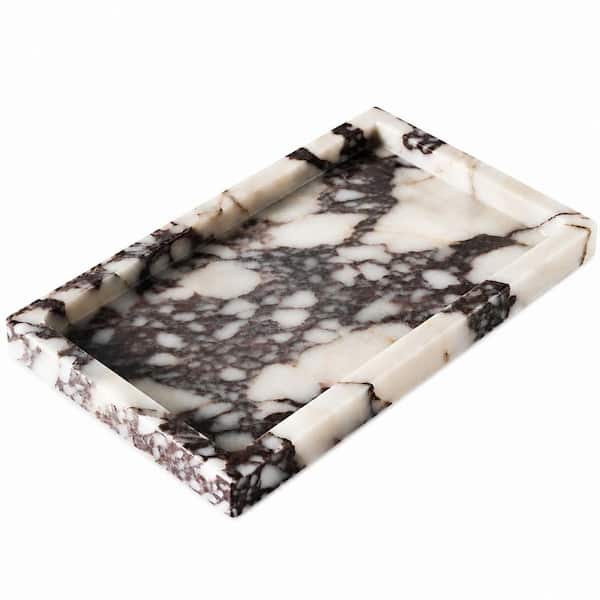 Natural Calacatta Viola Marble Tray 10 in. x 6 in. Rectangular Bathroom Vanity Organizer Stone Serving