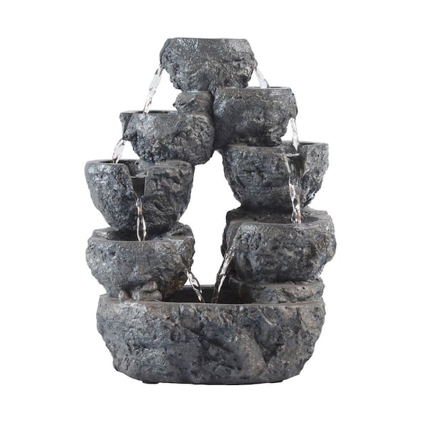 Alpine Corporation 14 in. Tall Tabletop 5-Tier Cascading Waterfall Fountain with LED Lights