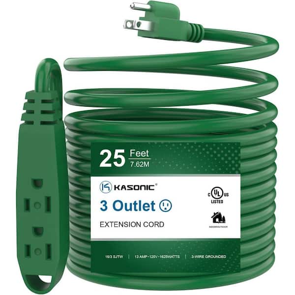 25 ft. 16/3 Heavy Duty Indoor/Outdoor Extension Cord SJTW UL Listed, Green (1-Pack)