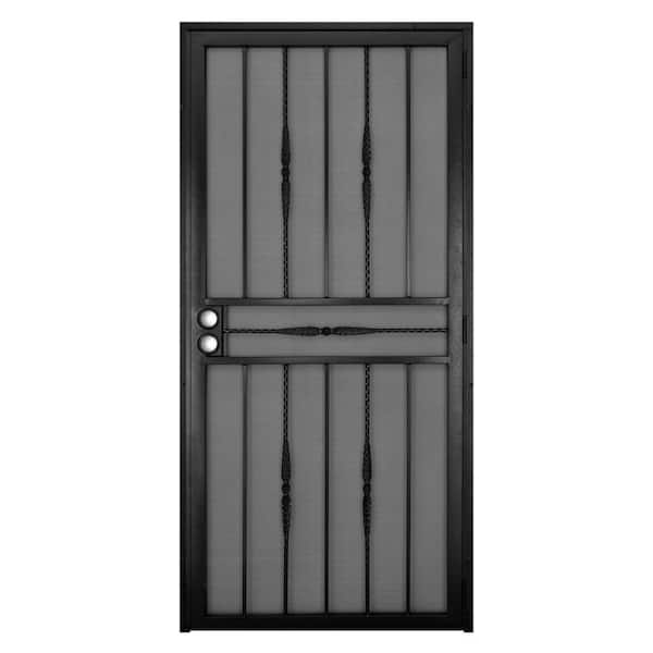 Unique Home Designs 36 in. x 80 in. Cottage Rose Black Surface Mount Outswing Steel Security Door with Expanded Metal Screen