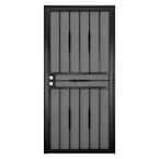 30 in. x 80 in. Cottage Rose Black Surface Mount Outswing Steel Security Door with Expanded Metal Screen