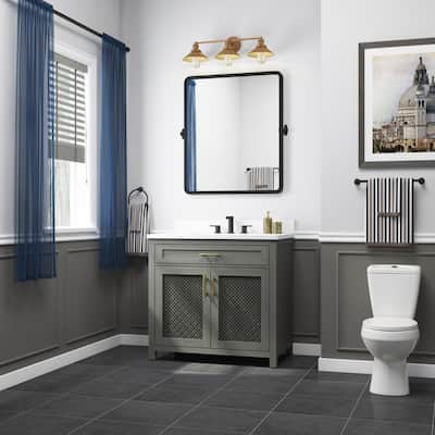 Erinton 36 in. W x 21 in. D Vanity in Antique Grey with Engineered Stone Vanity Top in White with White Basin
