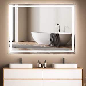 48 in. W x 36 in. H Large HD Rectangular Framed Smart Anti-fog Wall Mounted LED Lighted Bathroom Vanity Mirror in Black
