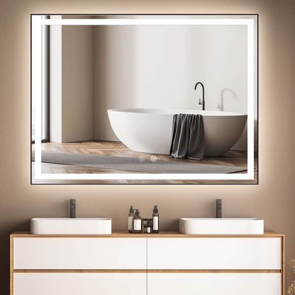 Getpro 48 in. W x 36 in. H Large HD Rectangular Framed Smart Anti-fog Wall Mounted LED Lighted Bathroom Vanity Mirror in Black