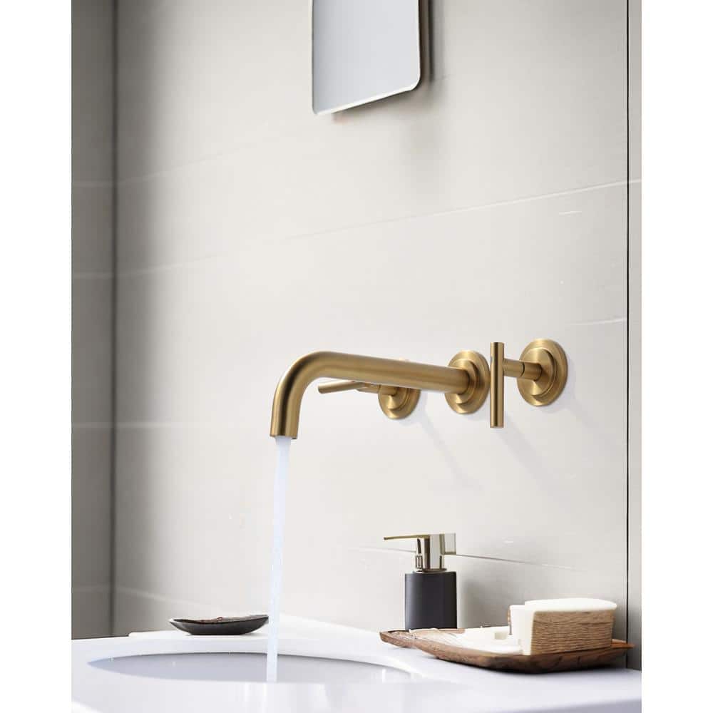 Brushed Gold Wall Mount Double Handle Tub Faucet