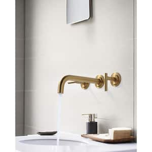 Double Handle Wall Mounted Bathroom Faucet in Solid Brass, Brused Gold