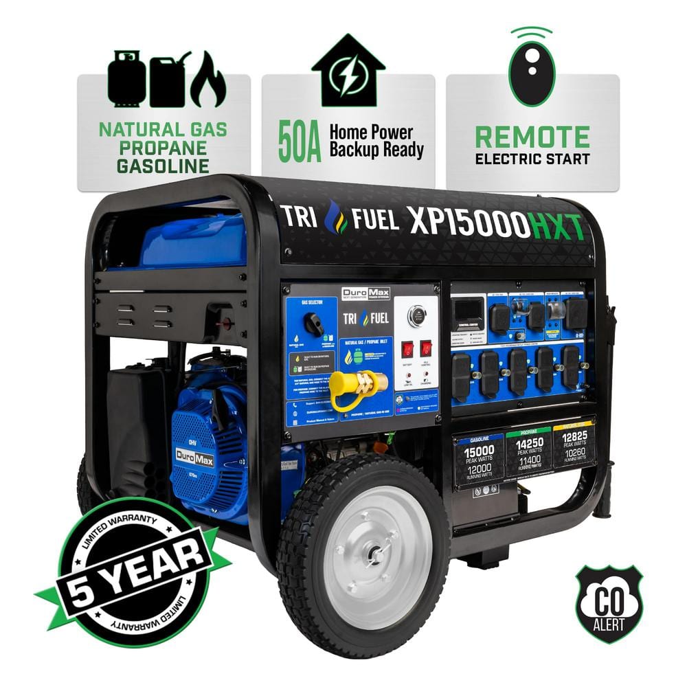 DUROMAX 15,000Watt/12,000Watt TriFuel Remote Start Gasoline Propane Natural Gas Portable