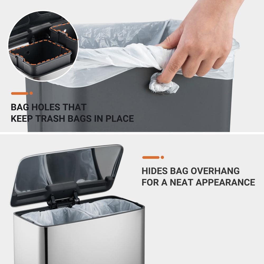 Brushed Stainless Steel Dual Compartment Pedal Trash Can