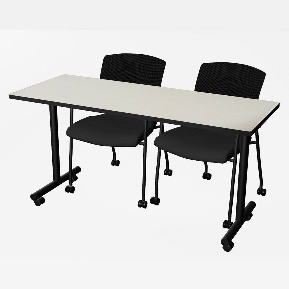 Kobe 60 in x 24 in. Maple Mobile T-Base Training Seminar Table Desk, 2 Knight Mesh Chairs