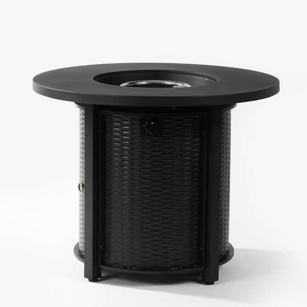 32 in. 50000 BTU Propane Fire Pit Table, Round Patio/Deck/Garden Heater with Imitation Wicker and Volcanic Stones Black