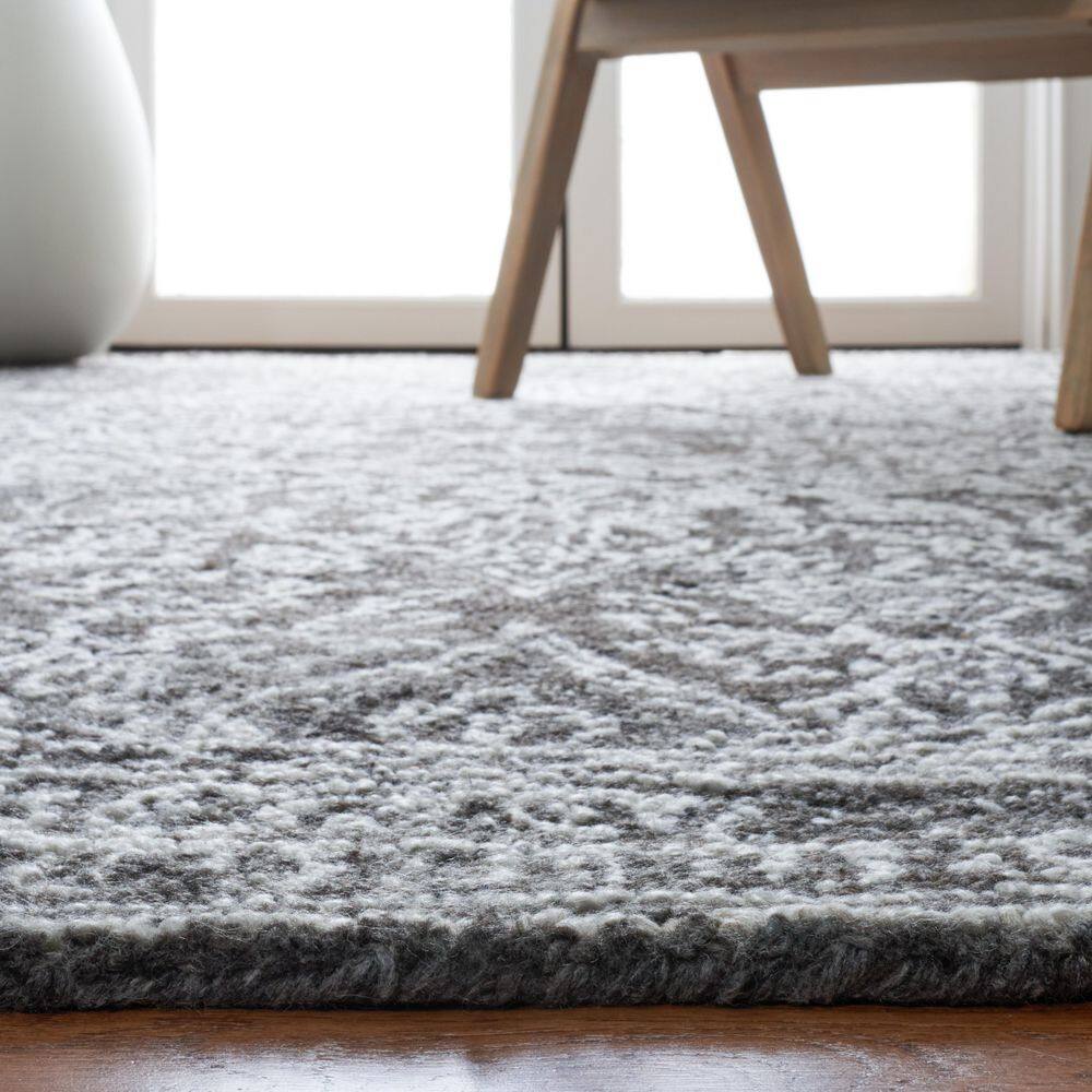 Black Round Hand-Tufted Wool Medallion Area Rug
