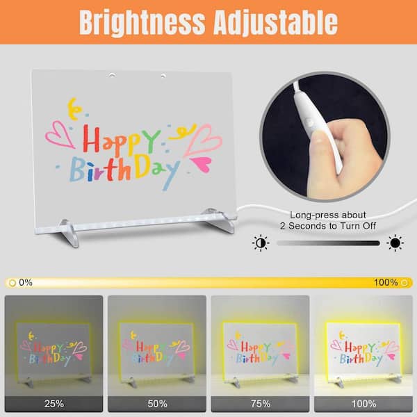 LED Note Board 13.7 in.x10 in.Acrylic Dry Erase Board with Light