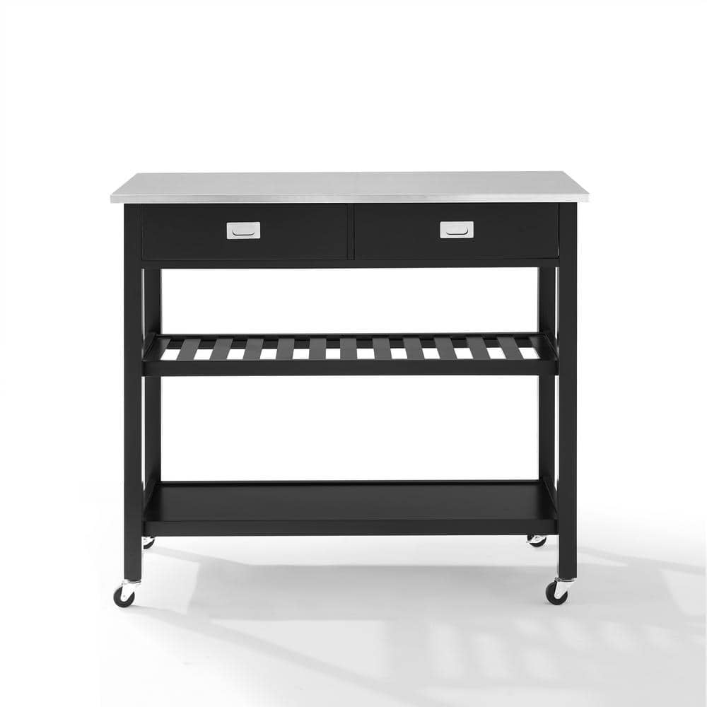 CROSLEY FURNITURE Chloe Black with Stainless Steel Top Kitchen Island ...