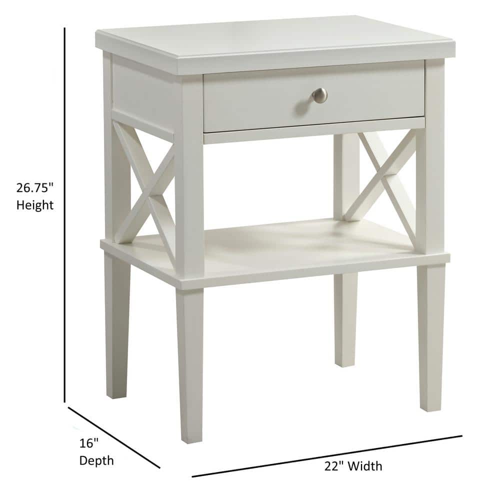 Marta White Wood 1-Drawer Nightstand with Open Shelf