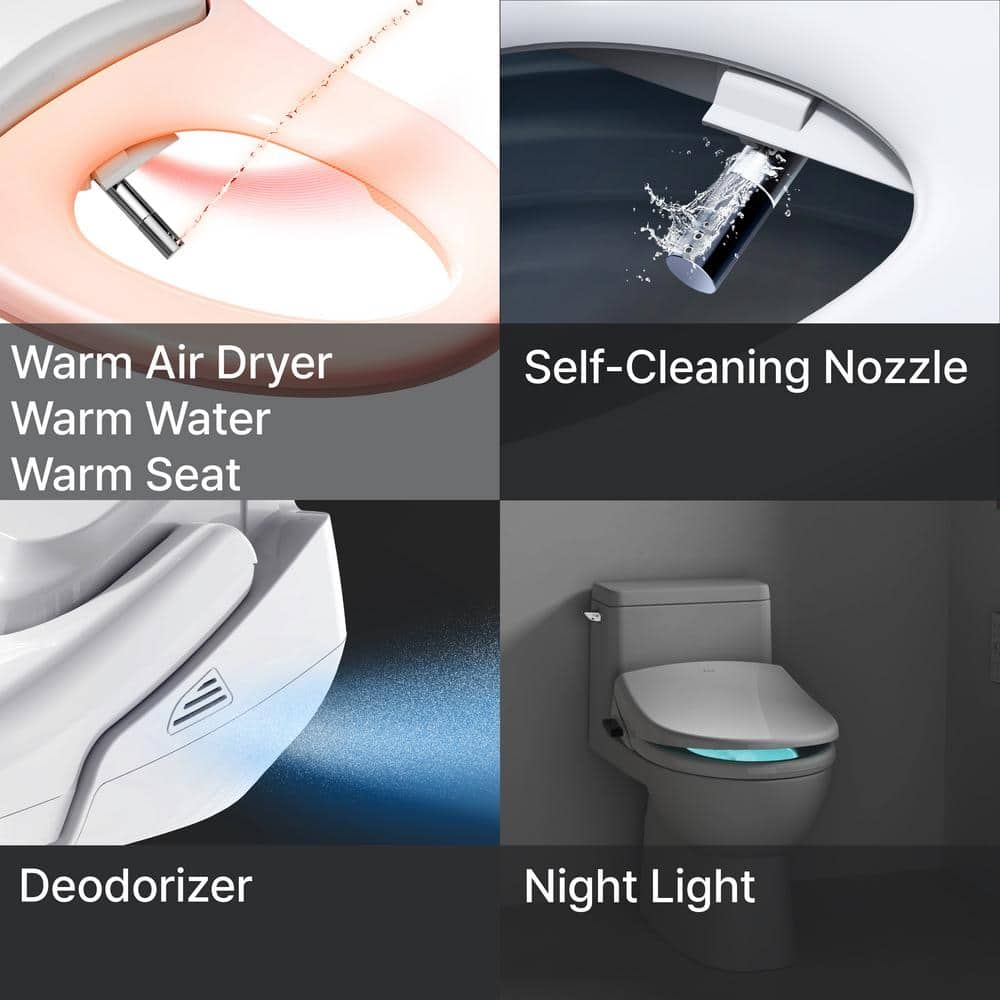 White Electric Bidet Seat with Heated Elongated Design