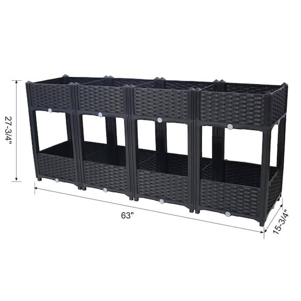 Unbranded - Black 2-Tier 63 in. x 27 in. x 27 in. Plastic Planter Raised Beds Elevated Garden Bed with Drainage Plug for Flower Herb