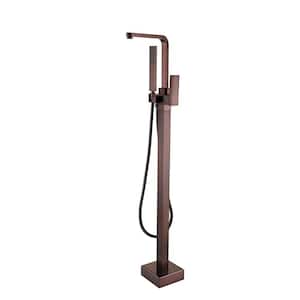 Single-Handle Floor Mount Freestanding Bathtub Faucet with Hand Shower and High Pressure in Oil-Rubbed Bronze