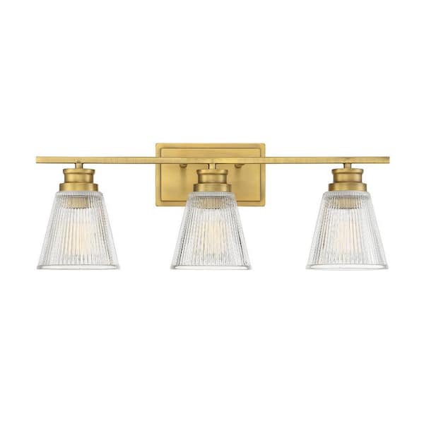 Savoy House 24 in. W x 8.75 in. H 3-Light Natural Brass Bathroom Vanity Light with Clear Glass Shades