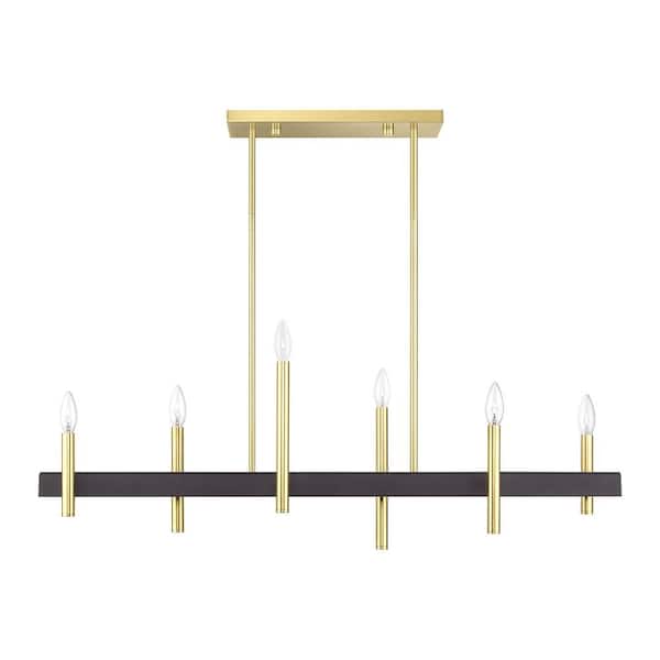 Livex Lighting Denmark 6-Light Satin Brass with Bronze Accents Linear Chandelier