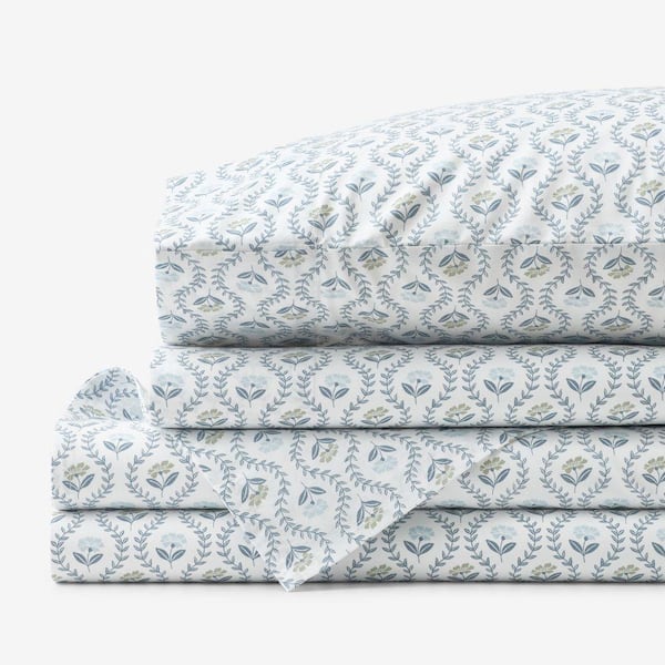 Company Cotton Tira Flower Percale Green Queen Sheet Set