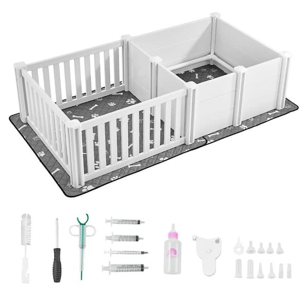 Dog Whelping Box, 73x38x19. 7 in., Plastic Dog Whelping Pen with Adjustable Height Door Playpen with Pee Pad 2025 Update