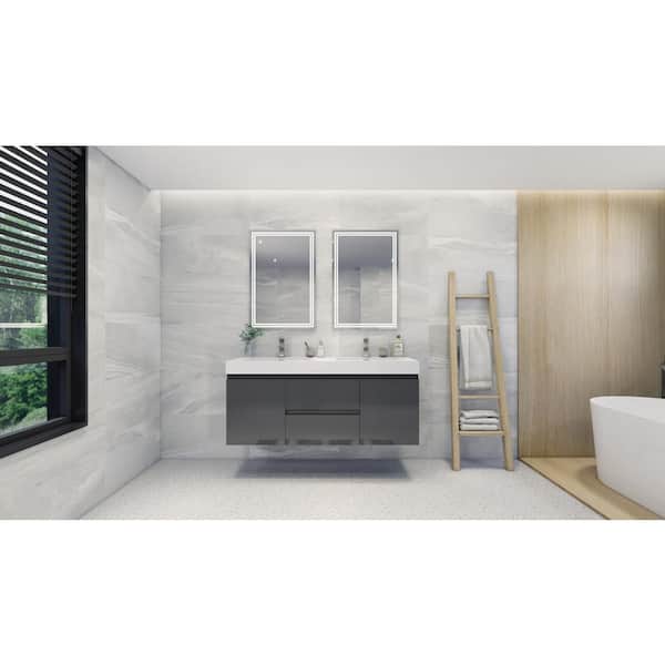 Fortune 60 in. W Bath Vanity in High Gloss Gray with Reinforced Acrylic Vanity Top in White with White Basins