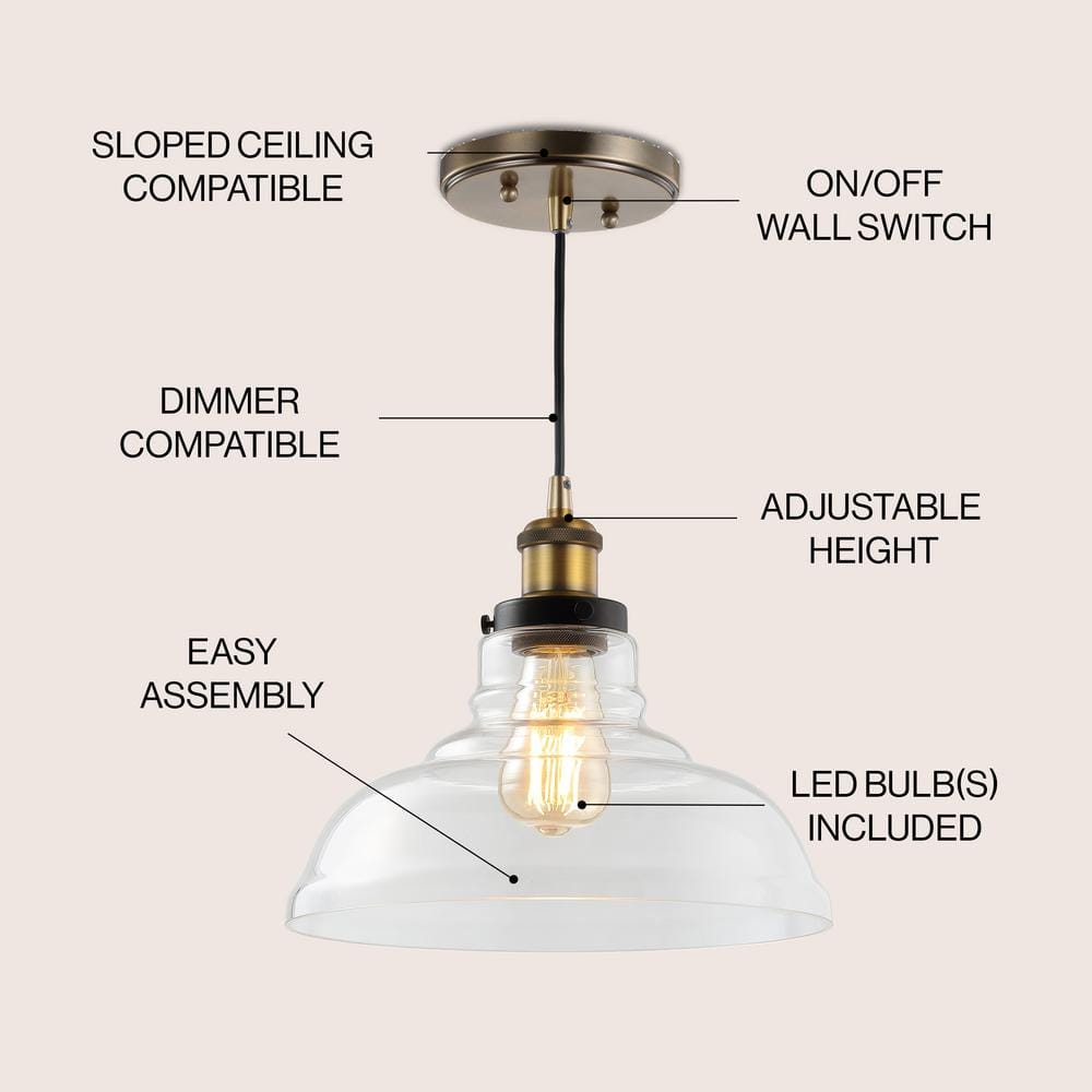 Litchfield 11" Brass and Glass Farmhouse LED Pendant