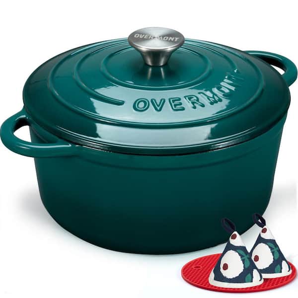 Enameled Cast Iron Dutch Oven 7 qt. Round Bottle Green with Lid Compatible with Multiple Cooktop, Oven Safe