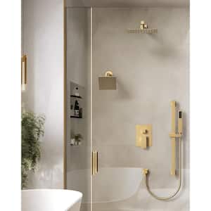 3 in. 1 square, Showers with Valve 3-Spray Dual Wall Mount 10 in. Fixed and Handheld Shower Head 2.5 GPM in Brushed Gold
